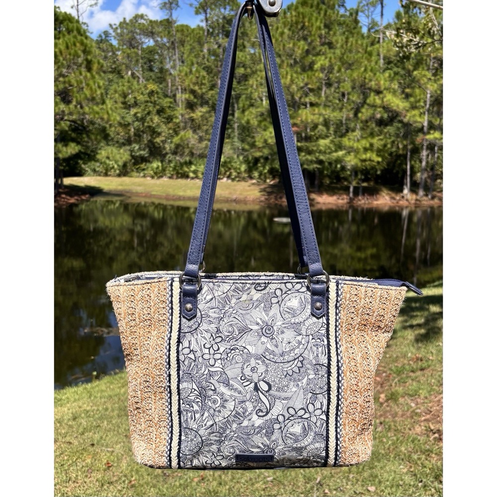 Sakroots Meadow Tote Bag Navy Spirit Desert Straw Fabric Shoulder Purse